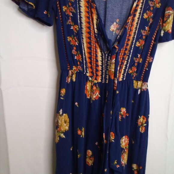 Band Of Gypsies Romper Jumpsuit Women S Short Sleeve Pants Boho Floral Blue - Picture 5 of 15